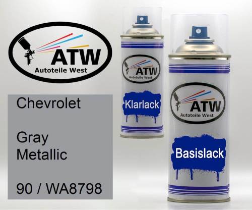 Chevrolet, Gray Metallic, 90 / WA8798: 400ml Sprühdose + 400ml Klarlack - Set, von ATW Autoteile West.